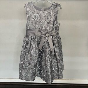 Rare Editions Girls Elegant Floral with Ribbon Gray Dress Size 6